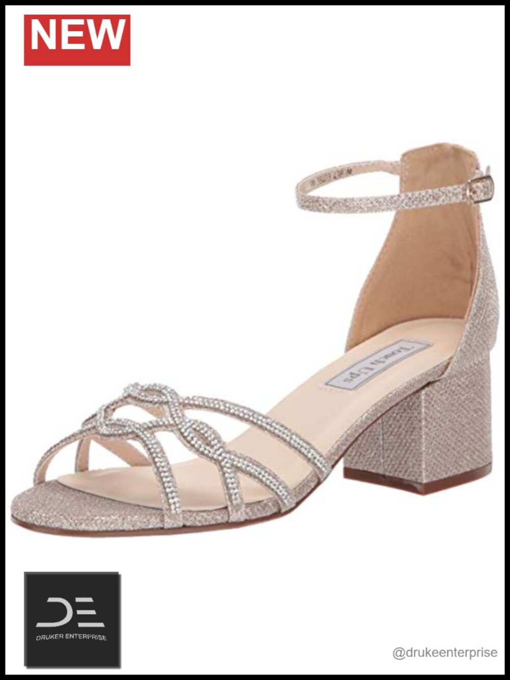 Jeweled Vamp Block Heel Open Toe Ankle Strap Pump Women's Sandal